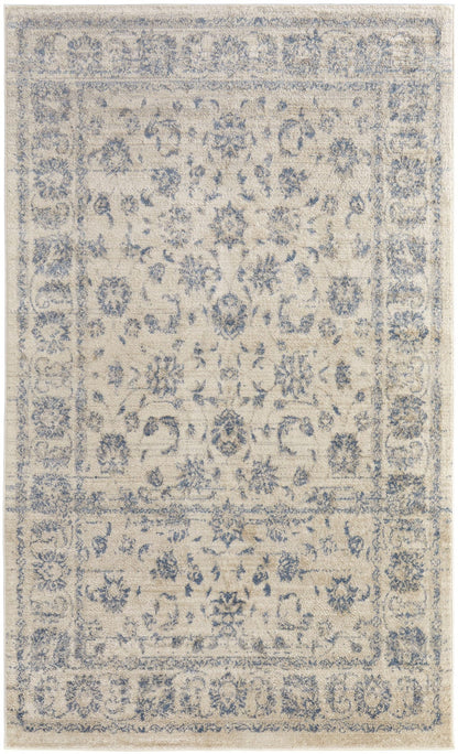 4' X 6' Ivory And Blue Abstract Power Loom Distressed Area Rug