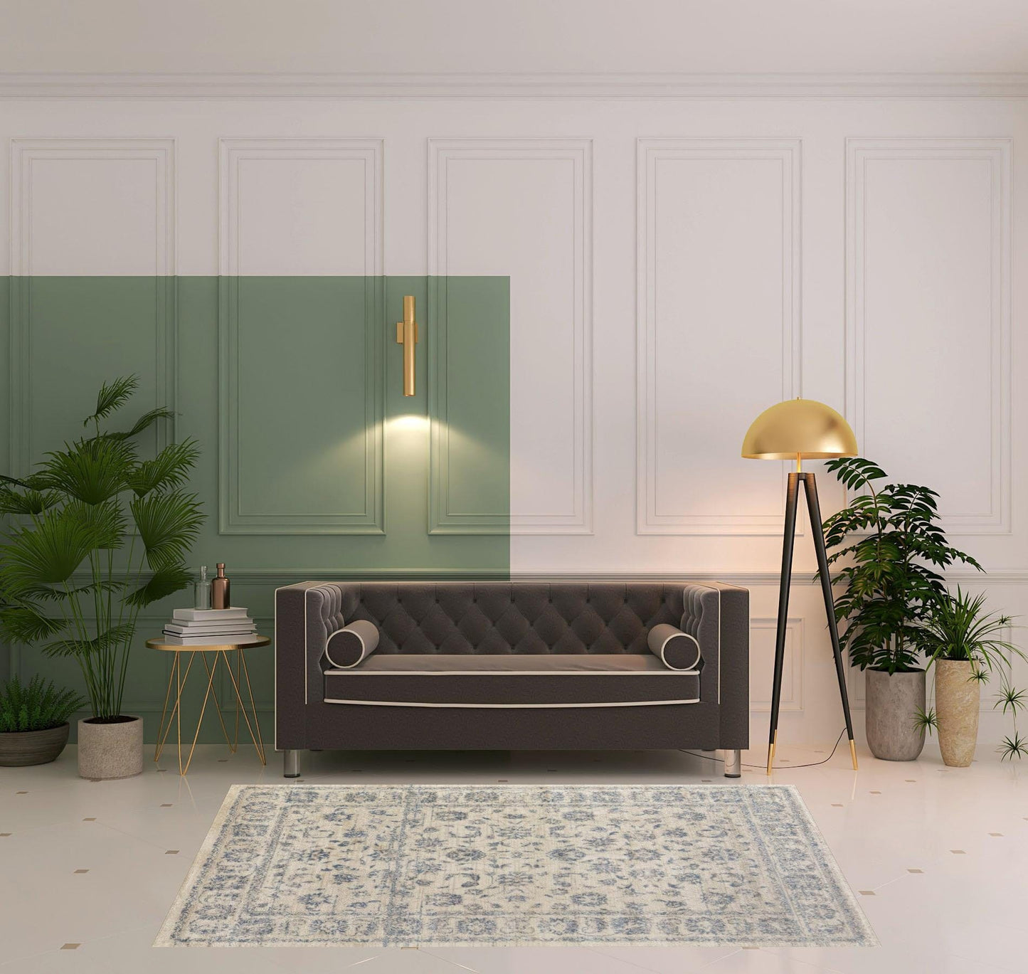 4' X 6' Ivory And Blue Abstract Power Loom Distressed Area Rug