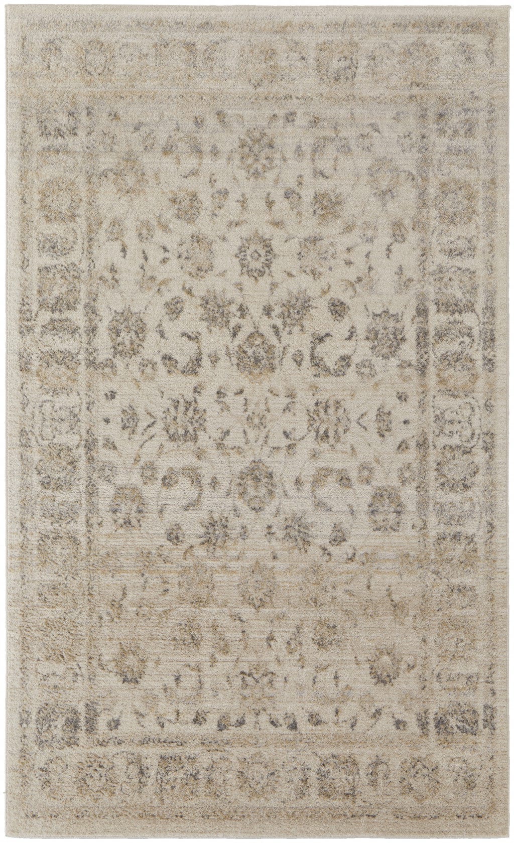 4' X 6' Ivory And Blue Abstract Power Loom Distressed Area Rug