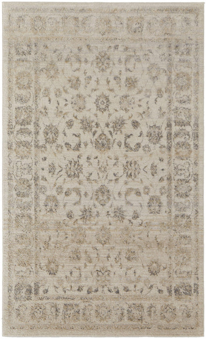 4' X 6' Ivory And Blue Abstract Power Loom Distressed Area Rug