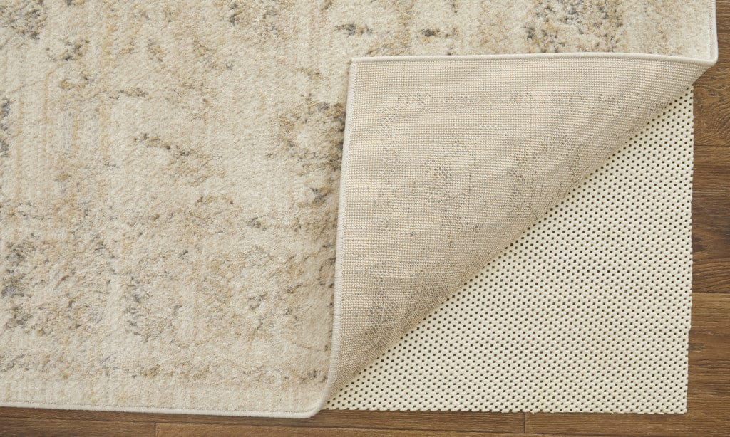 4' X 6' Ivory And Blue Abstract Power Loom Distressed Area Rug