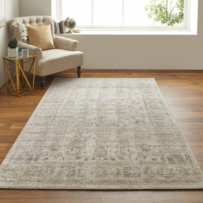 4' X 6' Ivory And Blue Abstract Power Loom Distressed Area Rug