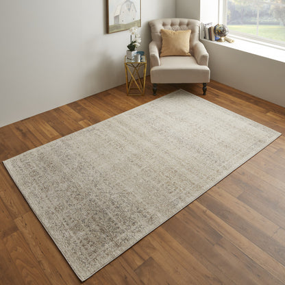 4' X 6' Ivory Tan And Gray Abstract Power Loom Distressed Area Rug