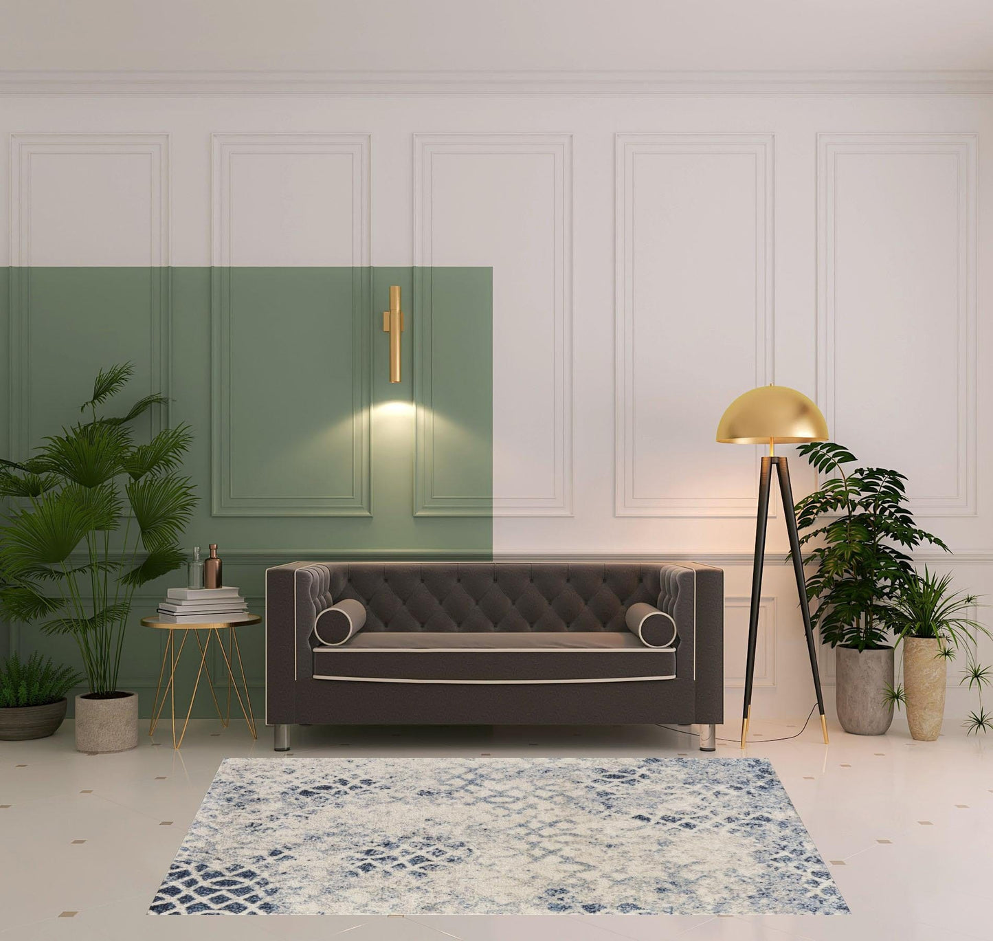 4' X 6' Ivory And Blue Abstract Power Loom Distressed Area Rug