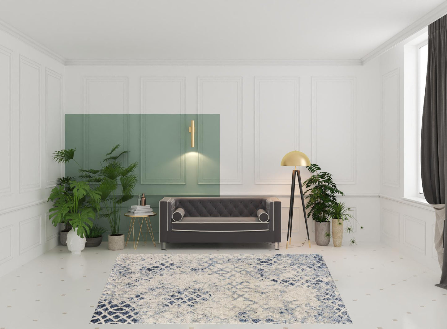 4' X 6' Ivory And Blue Abstract Power Loom Distressed Area Rug