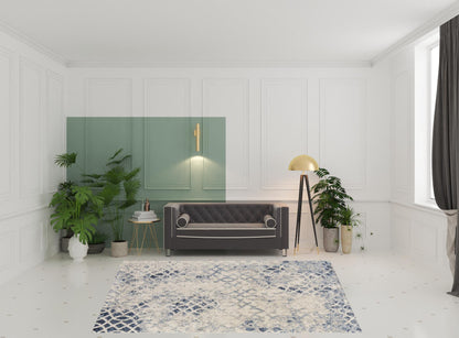 4' X 6' Ivory And Blue Abstract Power Loom Distressed Area Rug