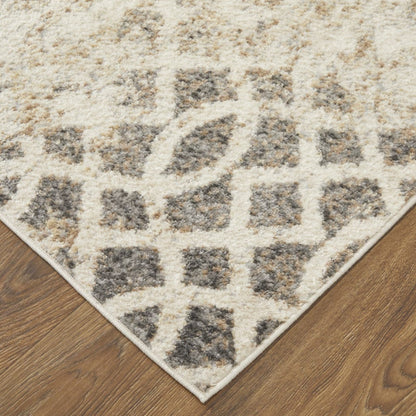 4' X 6' Ivory And Blue Abstract Power Loom Distressed Area Rug