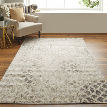4' X 6' Ivory And Blue Abstract Power Loom Distressed Area Rug