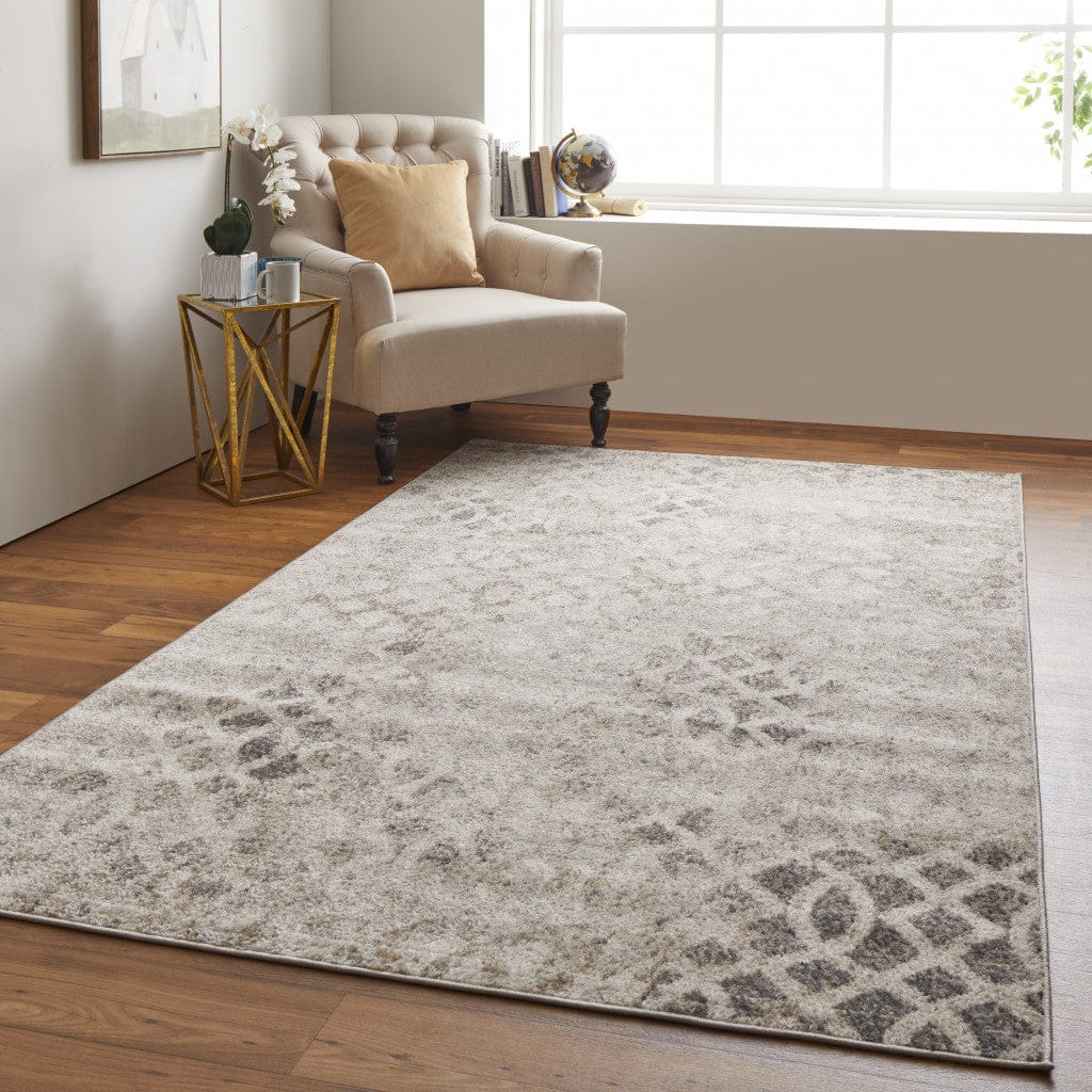4' X 6' Ivory And Blue Abstract Power Loom Distressed Area Rug