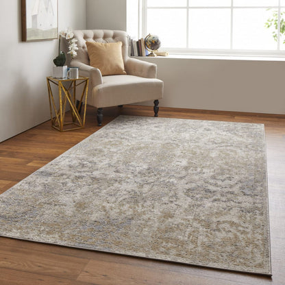 4' X 6' Blue Gray And Ivory Floral Power Loom Distressed Area Rug
