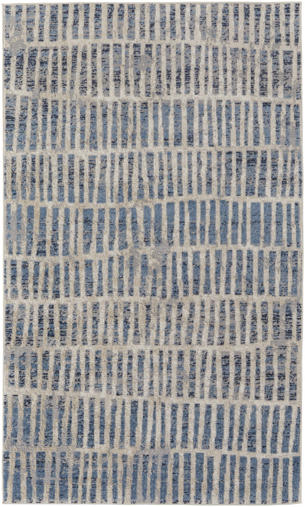 4' X 6' Blue And Ivory Geometric Power Loom Distressed Area Rug