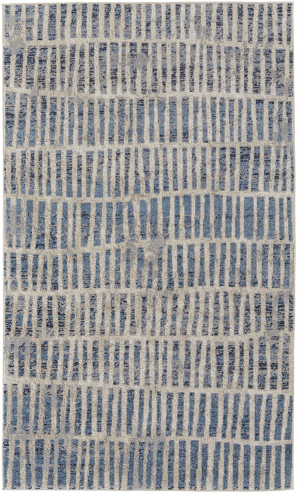 4' X 6' Blue And Ivory Geometric Power Loom Distressed Area Rug