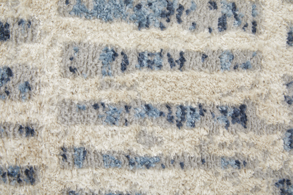 4' X 6' Blue And Ivory Geometric Power Loom Distressed Area Rug