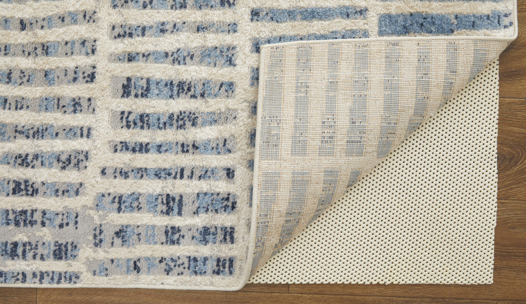 4' X 6' Blue And Ivory Geometric Power Loom Distressed Area Rug