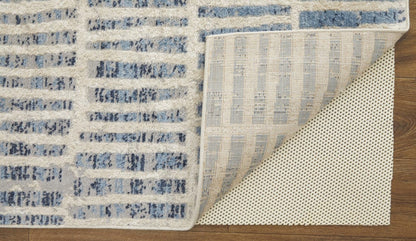 4' X 6' Blue And Ivory Geometric Power Loom Distressed Area Rug