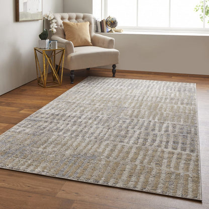 4' X 6' Blue And Ivory Geometric Power Loom Distressed Area Rug