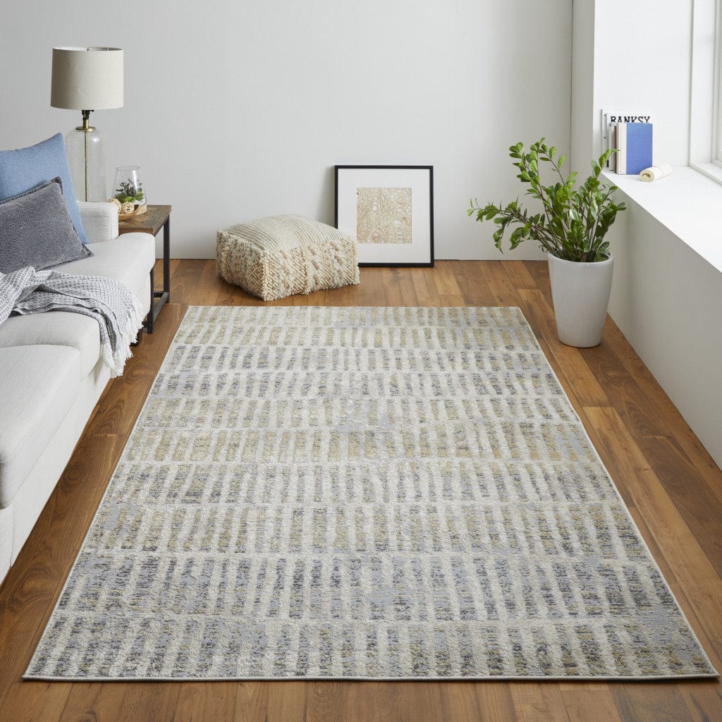 4' X 6' Blue And Ivory Geometric Power Loom Distressed Area Rug