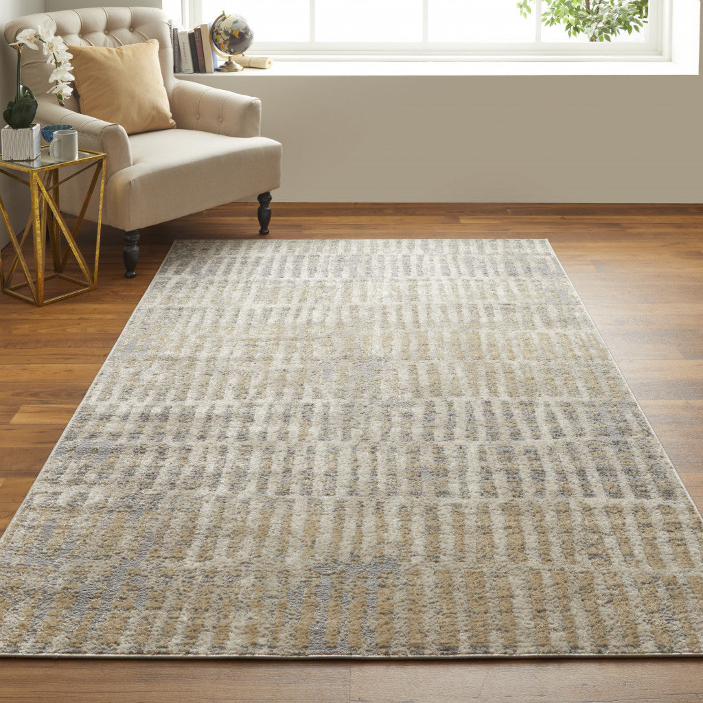 4' X 6' Blue And Ivory Geometric Power Loom Distressed Area Rug