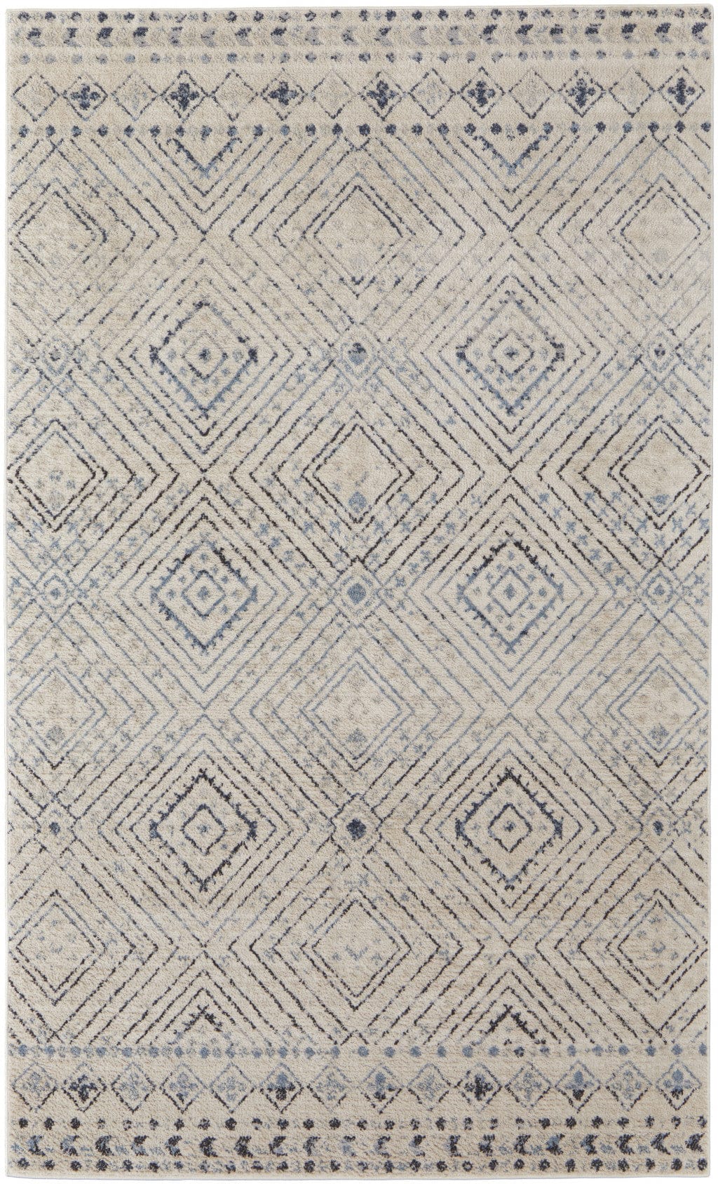4' X 6' Ivory Blue And Gray Geometric Power Loom Distressed Area Rug
