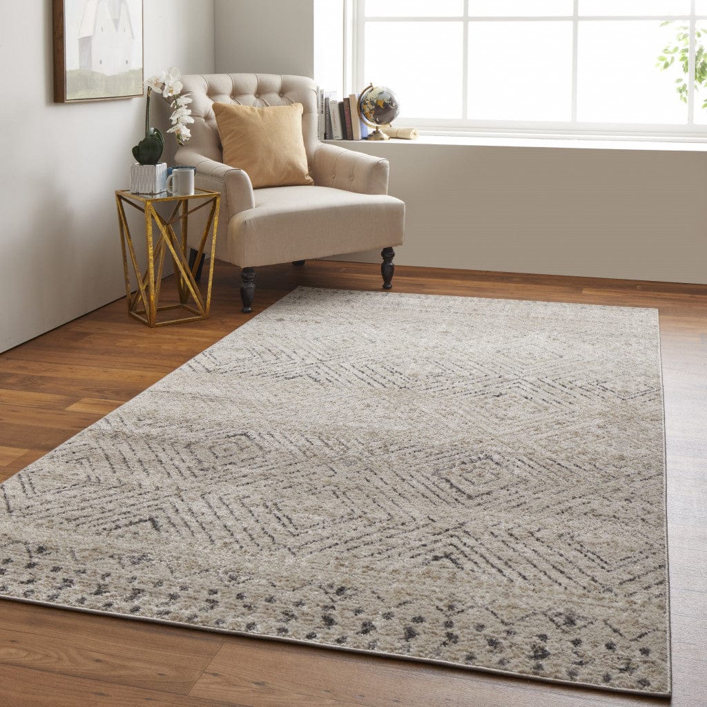 4' X 6' Ivory Blue And Gray Geometric Power Loom Distressed Area Rug