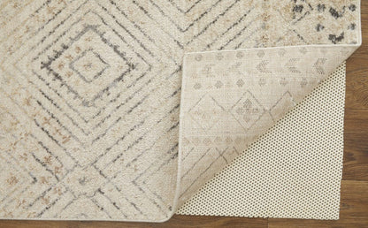 4' X 6' Ivory Blue And Gray Geometric Power Loom Distressed Area Rug