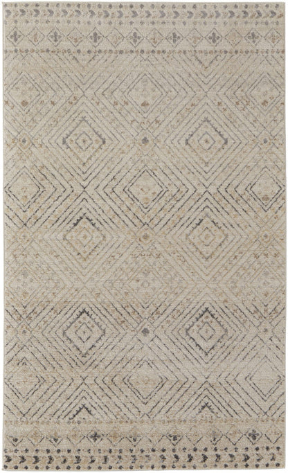 4' X 6' Ivory Blue And Gray Geometric Power Loom Distressed Area Rug