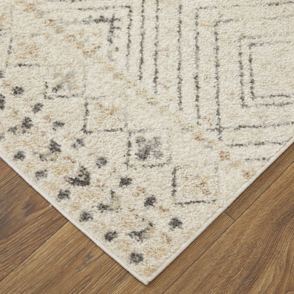 4' X 6' Ivory Blue And Gray Geometric Power Loom Distressed Area Rug