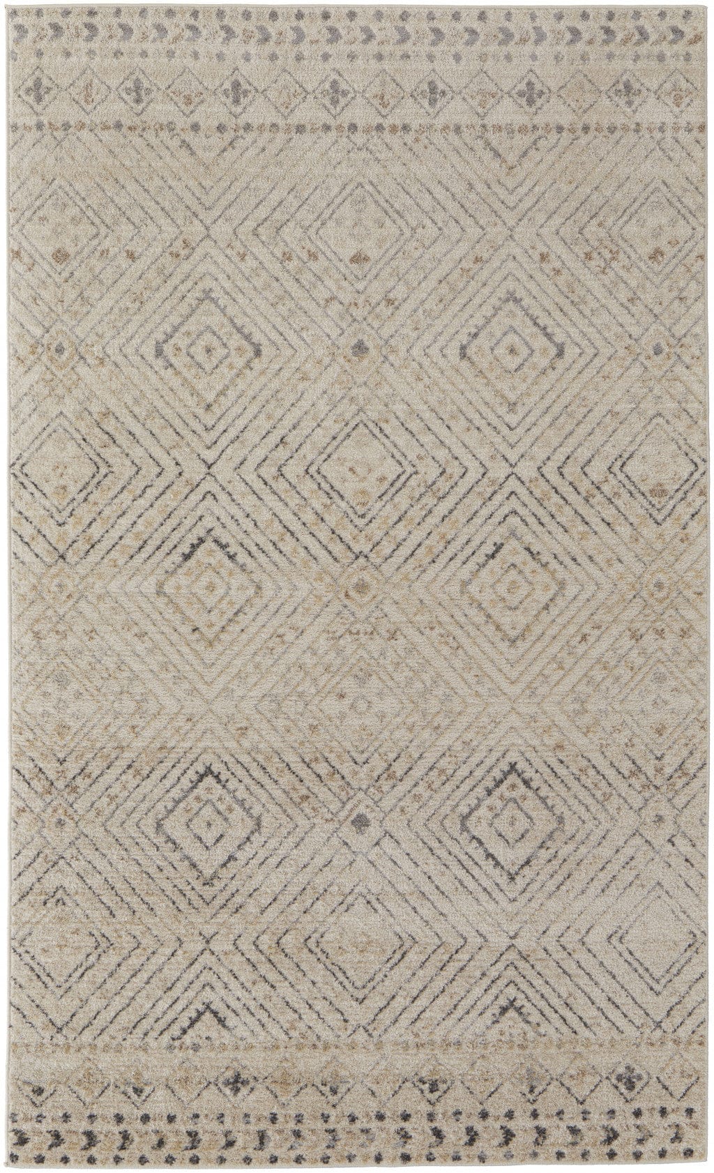 4' X 6' Ivory Blue And Gray Geometric Power Loom Distressed Area Rug