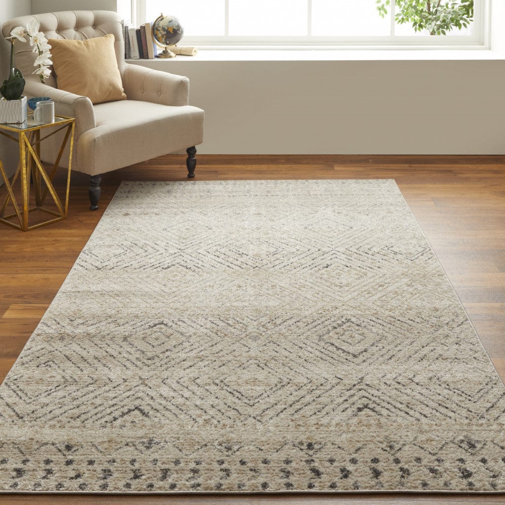 4' X 6' Ivory Blue And Gray Geometric Power Loom Distressed Area Rug