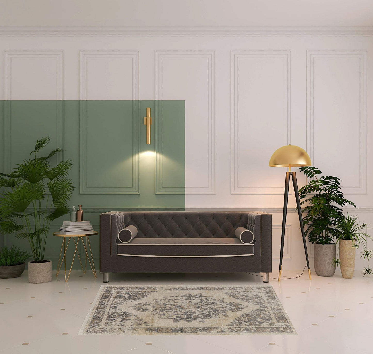 5' X 8' Ivory And Blue Floral Power Loom Distressed Area Rug