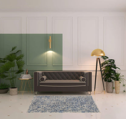 4' X 6' Blue And Ivory Floral Power Loom Distressed Area Rug