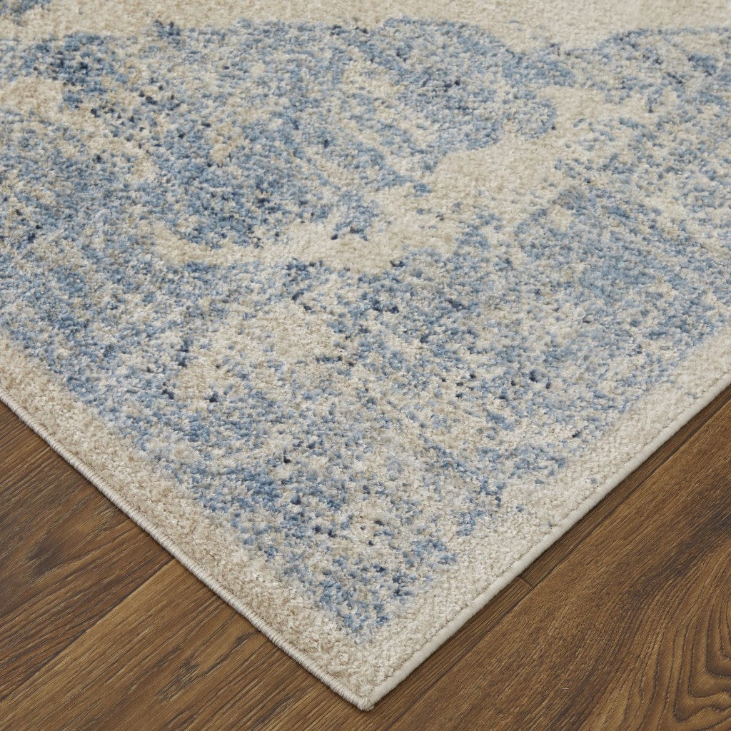 4' X 6' Blue And Ivory Floral Power Loom Distressed Area Rug
