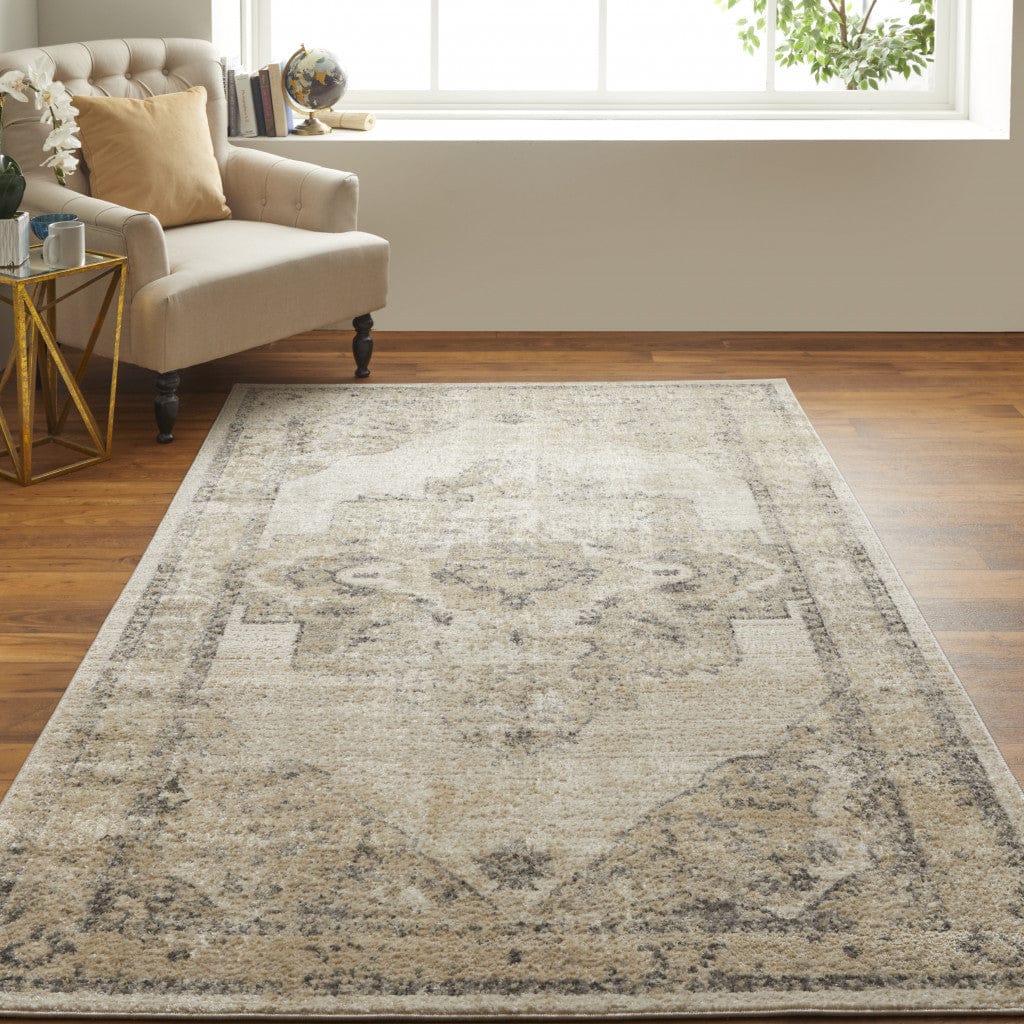 4' X 6' Blue And Ivory Floral Power Loom Distressed Area Rug
