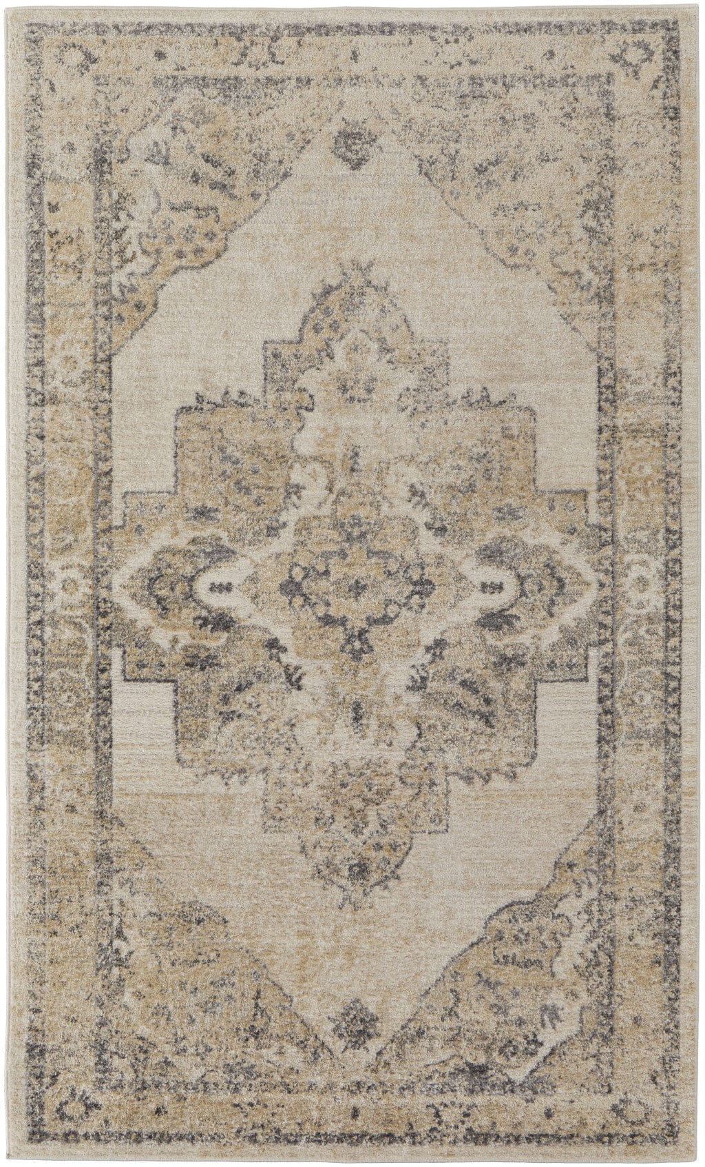 4' X 6' Blue And Ivory Floral Power Loom Distressed Area Rug