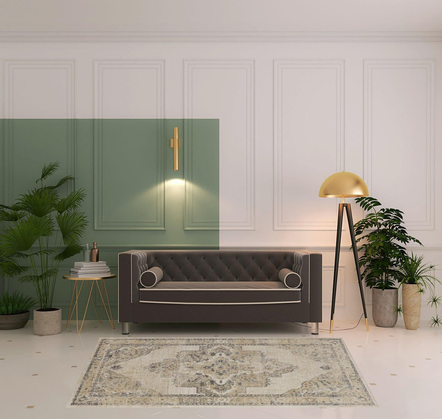 4' X 6' Blue And Ivory Floral Power Loom Distressed Area Rug