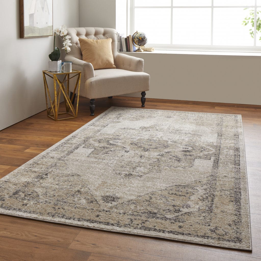 4' X 6' Blue And Ivory Floral Power Loom Distressed Area Rug