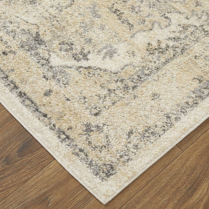 4' X 6' Blue And Ivory Floral Power Loom Distressed Area Rug