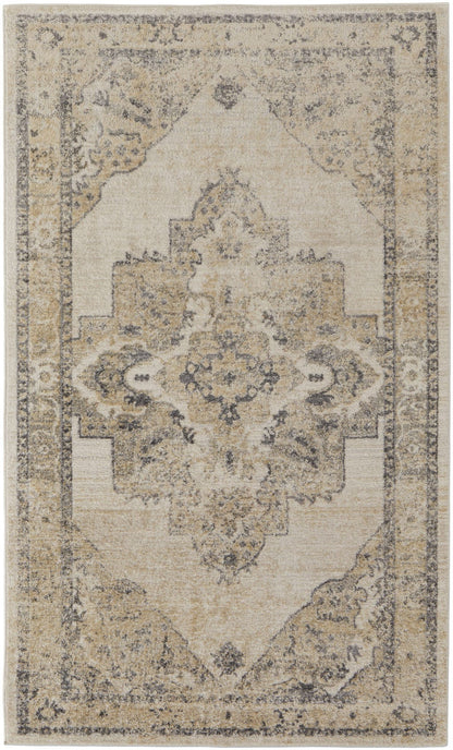 4' X 6' Blue And Ivory Floral Power Loom Distressed Area Rug