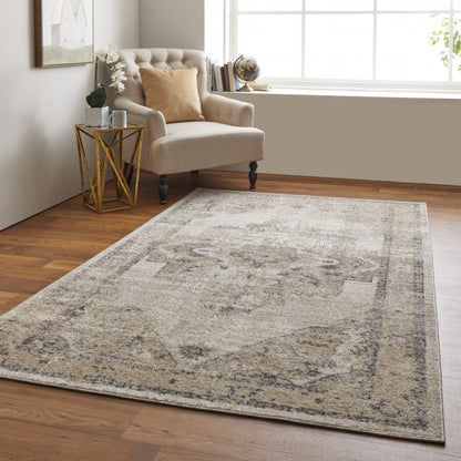 4' X 6' Blue And Ivory Floral Power Loom Distressed Area Rug
