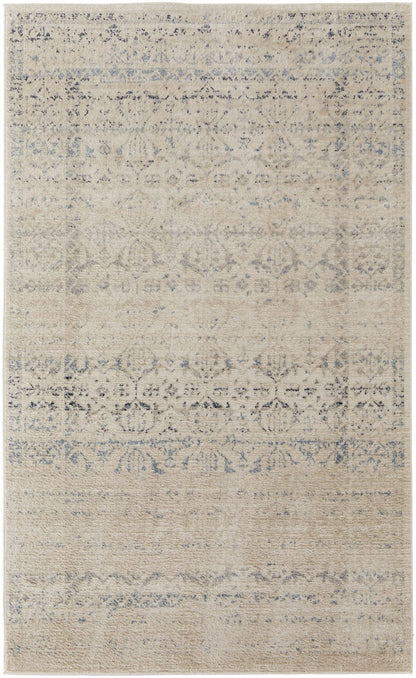 4' X 6' Ivory And Gray Abstract Power Loom Distressed Area Rug