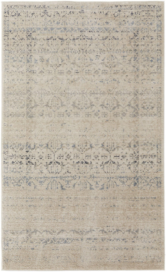 4' X 6' Ivory And Gray Abstract Power Loom Distressed Area Rug
