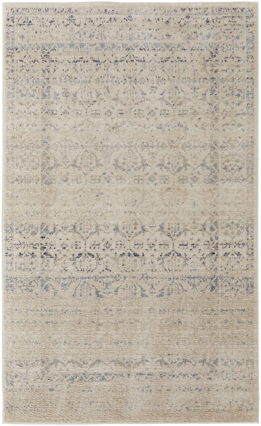 4' X 6' Ivory And Gray Abstract Power Loom Distressed Area Rug