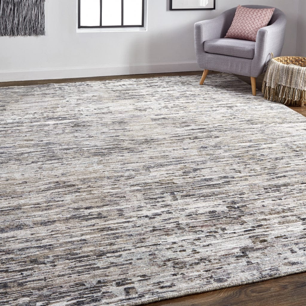 5' X 8' Gray Blue And Silver Wool Abstract Hand Knotted Area Rug