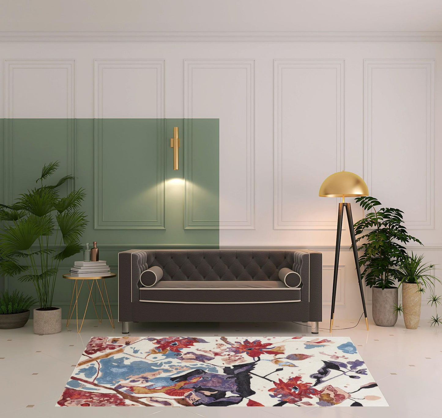 5' X 8' Red Blue And Purple Floral Tufted Handmade Area Rug