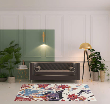 5' X 8' Red Blue And Purple Floral Tufted Handmade Area Rug