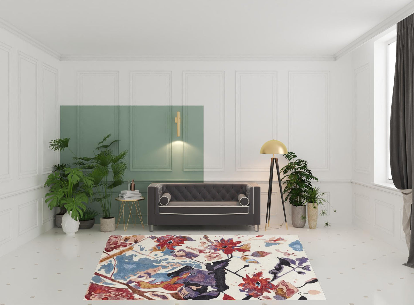 5' X 8' Red Blue And Purple Floral Tufted Handmade Area Rug