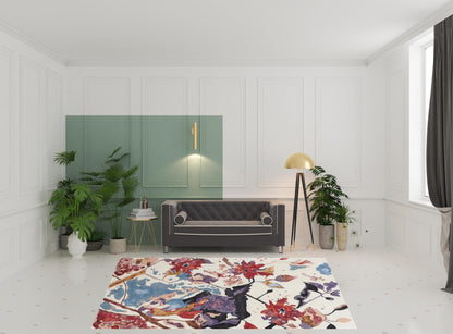 5' X 8' Red Blue And Purple Floral Tufted Handmade Area Rug