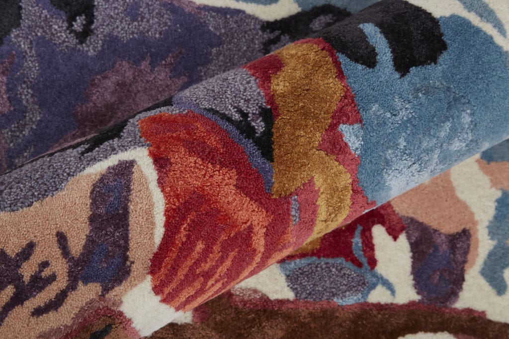 5' X 8' Red Blue And Purple Floral Tufted Handmade Area Rug