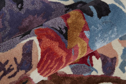 5' X 8' Red Blue And Purple Floral Tufted Handmade Area Rug