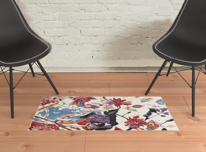 5' X 8' Red Blue And Purple Floral Tufted Handmade Area Rug